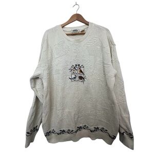 Vintage Northern Reflections Cream Knit Sweater Grandmacore Embroidered Birds
